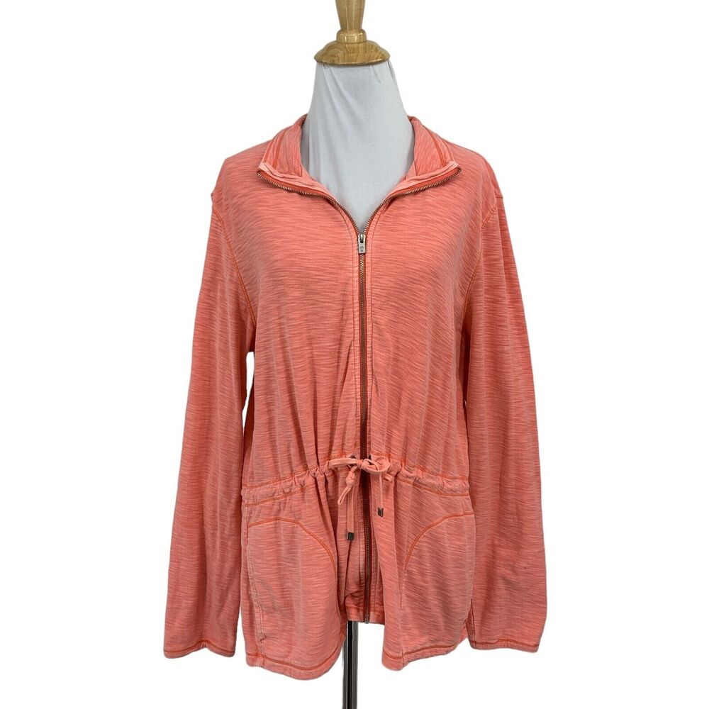 Tommy Bahama Jacket Womens M Medium Bright Peach Cotton Slub Full Zip Waist Tie